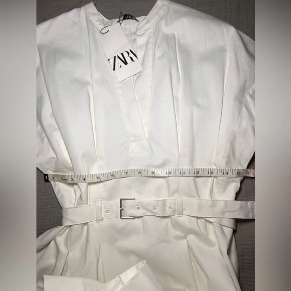 ZARA White Belted Mini Dress Pleated Short Sleeve Size S - Picture 14 of 15